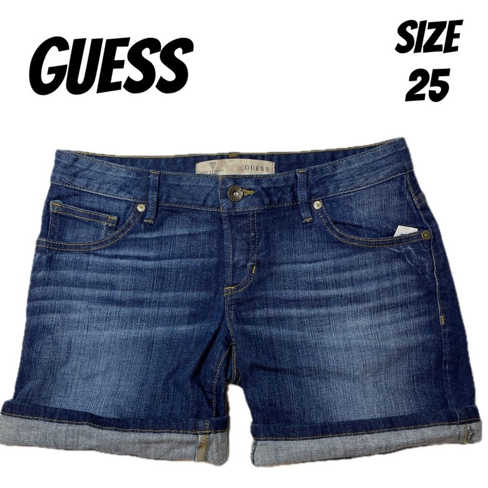NEW GUESS DENIM JEAN SHORTS SIZE 25 DARK WASH